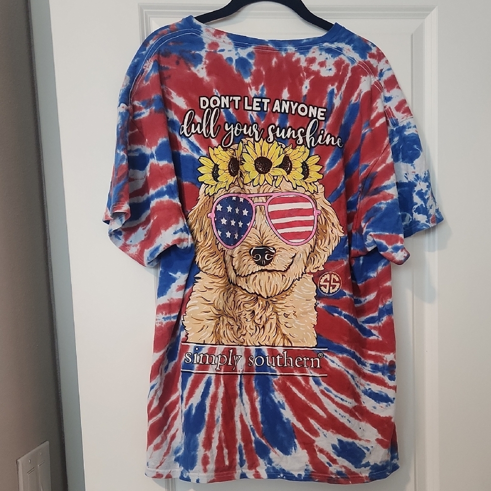 Simply Southern Womens Patriotic Tie-Dye Tee - Red, White, and Blue - Picture 2 of 4